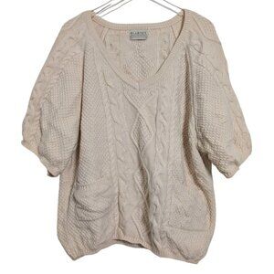 Blarney Merino Wool Sweater Womens One Size Ivory Cream Cable Knit 3/4 Sleeve